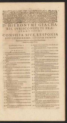D. Hieronymi Giacharis ... Responsa Duo Celeberrima: Quorum Primum ...