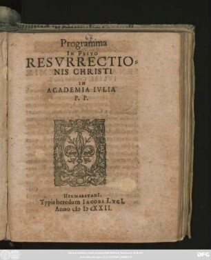 Programma In Festo Resurrectionis Christi : In Academia Iulia P. P.
