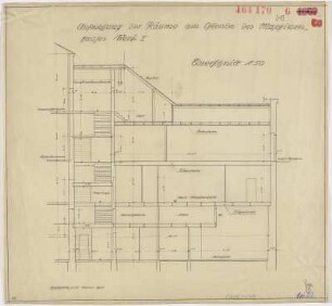 Aufmessung der Räume am Ostende des Maschinenhauses, Querschnitt