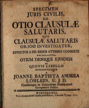 Specimen iuris civilis de otio clausulae salutaris