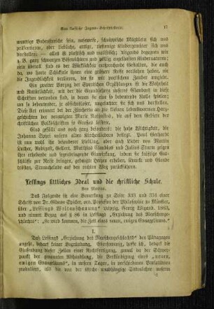 Lessings sittliches Ideal und die christliche Schule