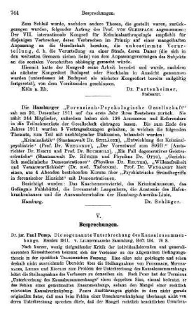 744-745, Paul Pomp. Die sogenannte Unterbrechung des Kausalzusammenhangs. 1911