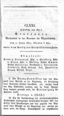 171. Sitzung, Stuttgart, 1.6.1821