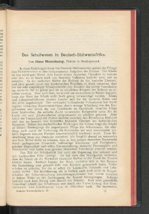 Das Schulwesen in Deutsch-Südwestafrika.
