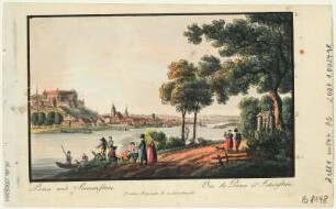 Ansicht von Pirna, Kupferstich, um 1825 : Pirna und Sonnenstein = Vue de Pirna et Sonnenstein. - Dresden : Beger , [um 1825]. - 1 Kunstbl. : Kupferst. ; 14 x 9 cm