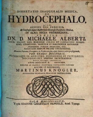 Dissertatio Inauguralis Medica, De Hydrocephalo
