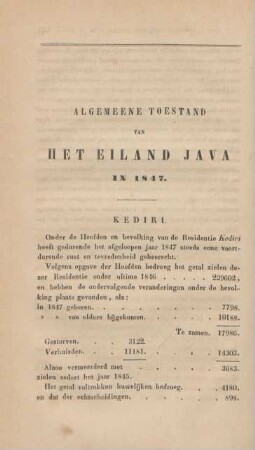 Algemeene toestand van het eiland Java in 1847.