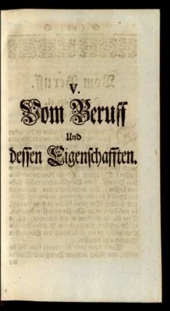 V. Vom Beruff Und dessen Eigenschafften