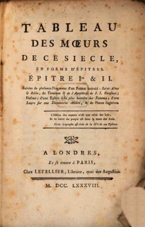 Tableau des moeurs de ce siecle
