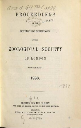 Proceedings of the Zoological Society of London. 1888
