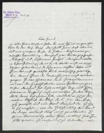 Brief von Gerhart Hauptmann an Julius Elias, geschrieben von Margarete Hauptmann