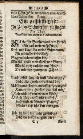 Ein geistlich Lied: In Zahn-Schmertzen zu singen.