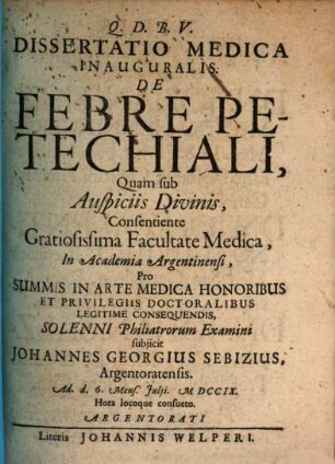 Diss. med. inaug. de febre petechiali