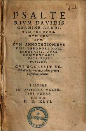 Psalterivm Davidis Carmine Redditvm