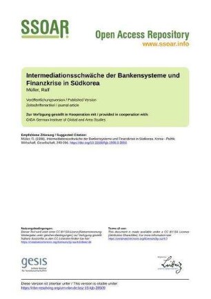 Intermediationsschwäche der Bankensysteme und Finanzkrise in Südkorea