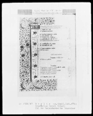 Breviarium Petri Mileti — Kalenderseite Dezember, Folio 6verso