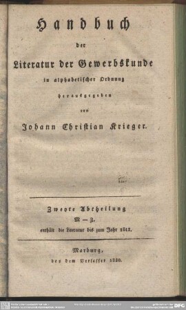 2: M - Z, enthält die Literatur bis zum Jahr 1812