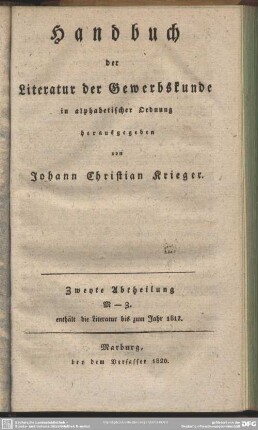 2: M - Z, enthält die Literatur bis zum Jahr 1812