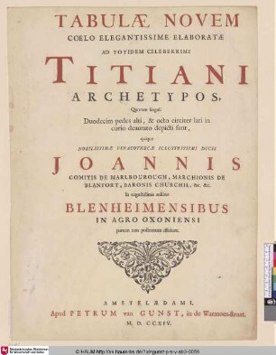 Tabulae novem coelo elegantissime elaboratae ad totidem celeberrimi Titiani archetypos