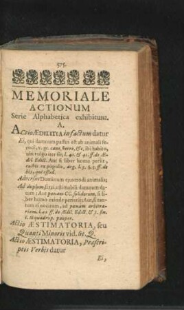 Memoriale Actionum Serie Alphabetica exhibitum.