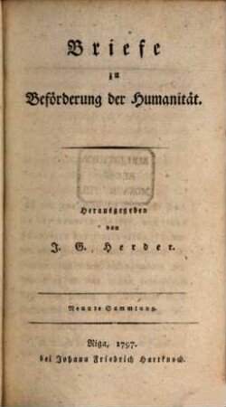Briefe zur Beförderung der Humanität, Neunte Sammlung