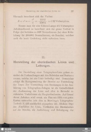 III. Herstellung der oberirdischen Linien und Leitungen