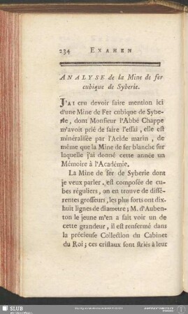 Analyse de la Mine de fer cubique de Syberie