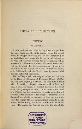 The writings of Bret Harte : with introductions, glossary, and indexes, 7. Cressy and other tales