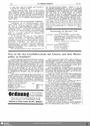 Steuertermine für Dezember 1933
