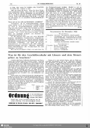 Steuertermine für Dezember 1933