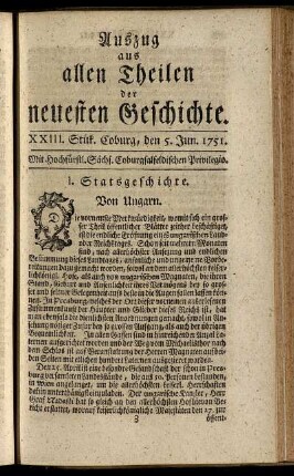 XXIII. Stük. Coburg, den 5. Jun. 1751.