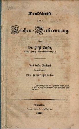 Denkschrift zur Leichen-Verbrennung
