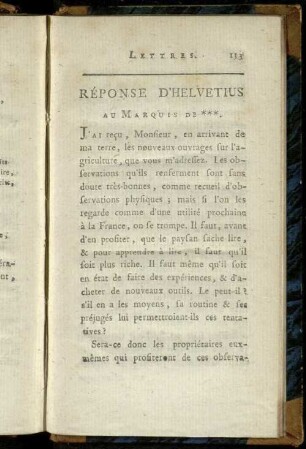 Réponse d'Helvetius au Marquis de ***