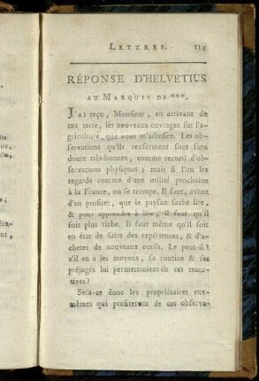 Réponse d'Helvetius au Marquis de ***