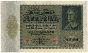 Geldschein, 10.000 Mark, 19.1.1922