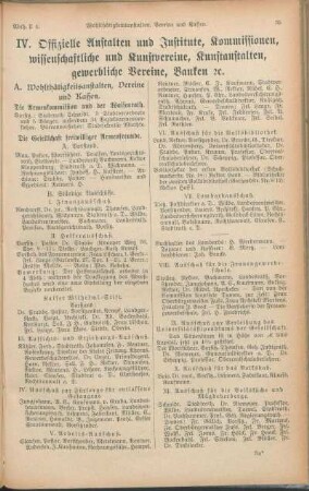 IV. Offizielle Anstalten und Institute, Kommissionen, wissenschaftliche und Kunstvereine, Kunstanstalten, gewerbliche Vereine, Banken [et]c.