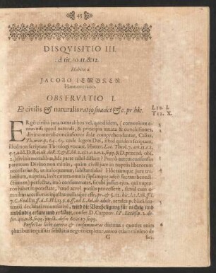 Disquisitio III. ... Habita a Jacobo Lembken. Hannoverano.