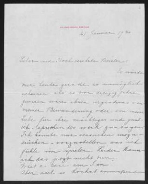Brief von Florence Beerbohm und Max Beerbohm an Gerhart Hauptmann