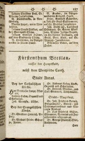 Fürstenthum Breslau, ausser der Hauptstadt, nebst dem Weichbilde Canth. - Fürstenthum Glogau.