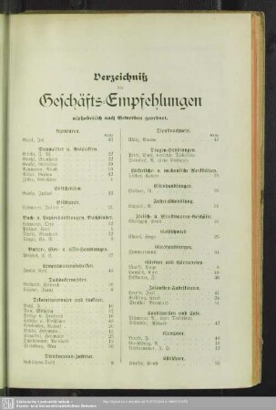 Verzeichniß der Geschäfts-Empfehlungen