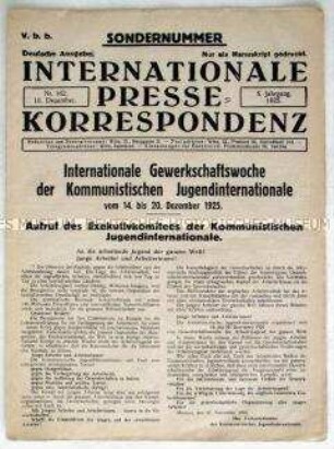 Bulletin der internationalen kommunistischen Presse zur Gewerkschaftswoche der Kommunistischen Jugendinternationale