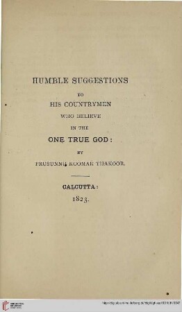 Humble Suggestion to his countrymen who believe in the One True God