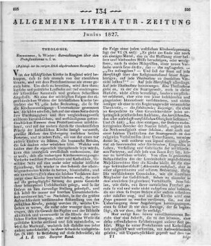 Betrachtungen über den Protestantismus. Heidelberg: Winter 1826 (Beschluss der im vorigen Stück abgebrochenen Recension)