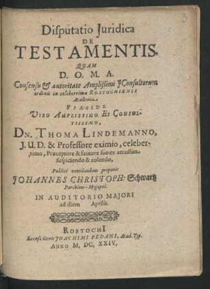 Disputatio Iuridica De Testamentis