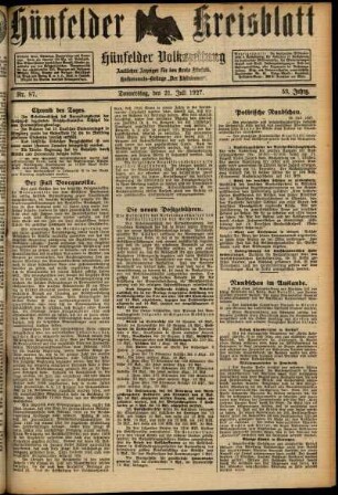 Ausgabe vom Donnerstag, den 21. Juli 1927.