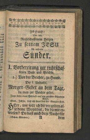 I. Vorbereitung zur rechtschaffenen Buße und Beichte.