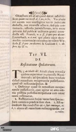 Tit. VI. De Restitutione spoliatorum.