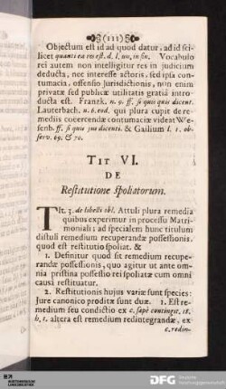 Tit. VI. De Restitutione spoliatorum.