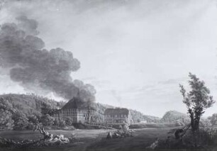 Die Glasshütte in Potschappel im Plauenschen Grund, gehörig dem Reichsgrafen von Hagen : Glashütte in Potschappel, Gemälde 1799