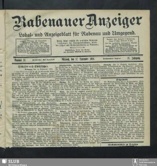 Rabenauer Anzeiger : Lokal- und Anzeigeblatt für Rabenau und Umg.